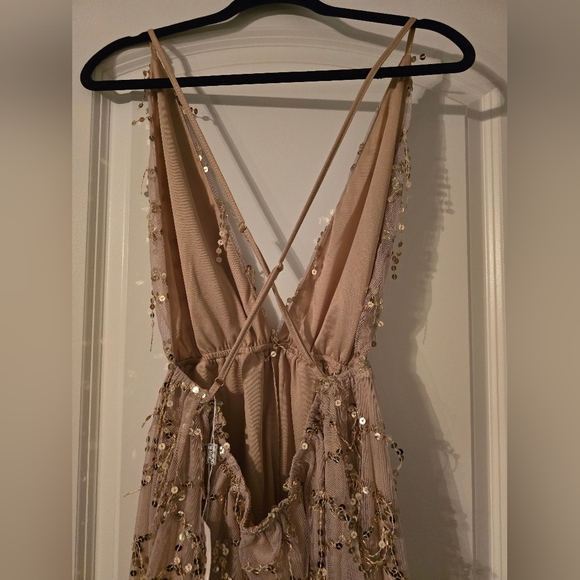 REAQKA Champagne Spaghetti Strap Sequined Romper (BNWT) - Picture 5 of 10